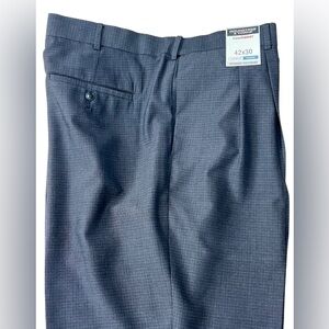 Roundtree & Yorke TravelSmart Pants 42 x 30 Blue Tiny Check Pleated Cuffed New